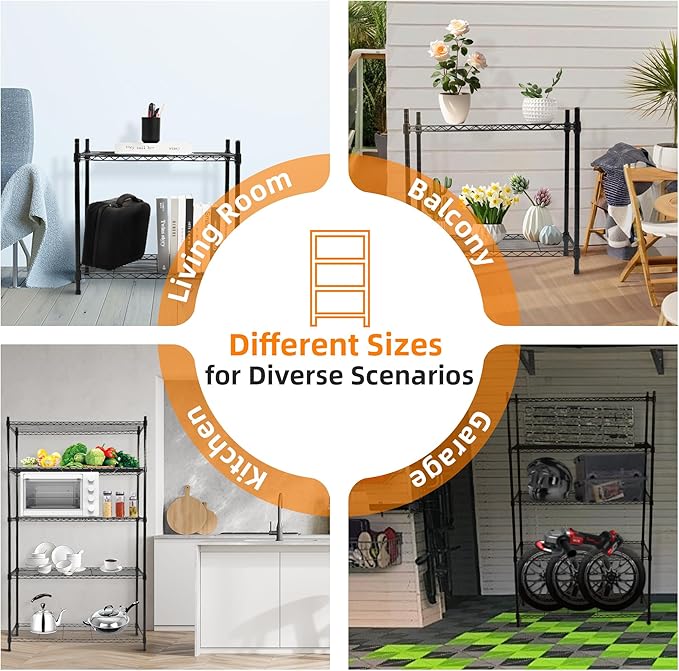 Elevon 5-Tier Storage Shelves, Adjustable Metal Wire Shelving Unit with Leveling Feet Heavy Duty Pantry Shelves Organizer Rack for Kitchen Garage Laundry Office Warehouse, 35"L x13.4"W x64.3"H, Black