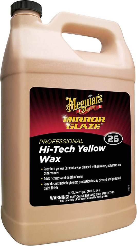 Meguiar’s Professional Hi-Tech Yellow Wax M2601, Versatile Liquid Car Wax Offers Durable Paint Protection, Rich Color, and Shine, Clear Coat Safe Formula Can Be Applied by Hand or DA Polisher, 1 Gal