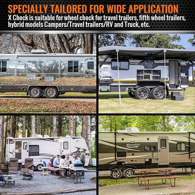 X-Shaped Wheel Chocks for Travel Trailer【Allow Drill Adjust】 RV Stabilizers X chocks Camper Wheel Chock for Travel Trailers RV Accessories Wrench Adjustable 3"-11.5" (2 PCS) Black