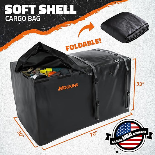 Mockins 40 CuFt XXL Trailer Hitch Cargo Carrier Bag | 70"x30"x33" Waterproof Cargo Bag for Hitch Carrier | All-Weather Abrasion-Resistant Vinyl Vehicle Soft-Shell Carriers w/Straps, Lock & Carry Bag