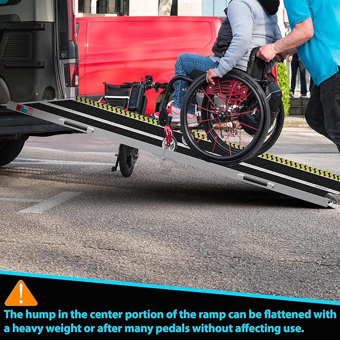 WHALEMOTOR Portable Wheelchair Ramp 8FT, Anti-Slip Aluminum Folding Portable Ramp, Wheelchair Ramps for Home, Weight Capacity Up to 800 LBS, with Transition Plates Above and Below, Loading Dock Plates