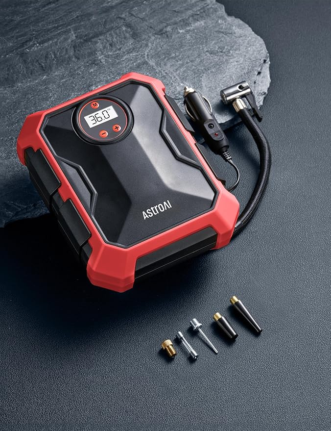 AstroAI Portable Air Compressor and Tire Inflator - 12V DC Auto Accessory with LED Light and Digital Display - 100PSI for Car, Bicycle and Other Tires (Pack of 2)