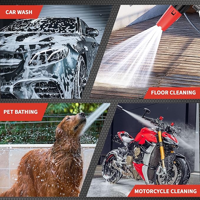 High-Pressure Washer Foam Cannon Accessory, Features a Dual-Connector Design, Includes a 1-Liter Capacity Bottle, 5 nozzles, and an Extension Rod. The Spray Bottle Capacity is 1 Liter/0.26 gallons