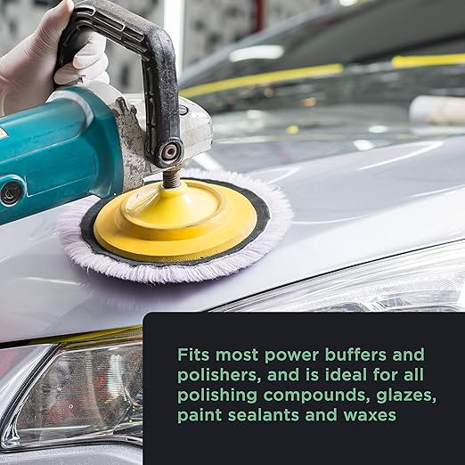 TCP Global Premium 6 Inch Wool Buffing Pads (2 Pack) - 100% Natural Wool Buffer Pads, Polishing Pad for Car Detailing - 1 Inch Thick Pile, Hook and Loop Buffing Pad for Orbital Buffer