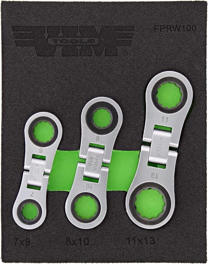 VIM Tools Nano Flex Ratcheting Wrench Set - 3pc Double-Sided Palm-Sized Flex Wrench Set with 72 Tooth