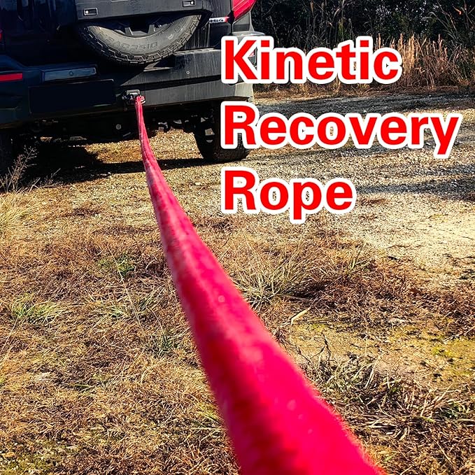 Kinetic Recovery Rope 1in x 30ft 48000lbs 30% Elasticity Heavy Duty Tow Ropes for Trucks ATV,UTV,Jeep Off-Road Red