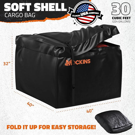 Mockins 30 CuFt Square Trailer Hitch Cargo Carrier Bag | 40"x40"x32" 500D PVC Weatherproof Cargo Bag for Hitch Carrier | Versatile Waterproof Truck Bed Storage Set w/Buckle Straps, Lock & Carry Bag