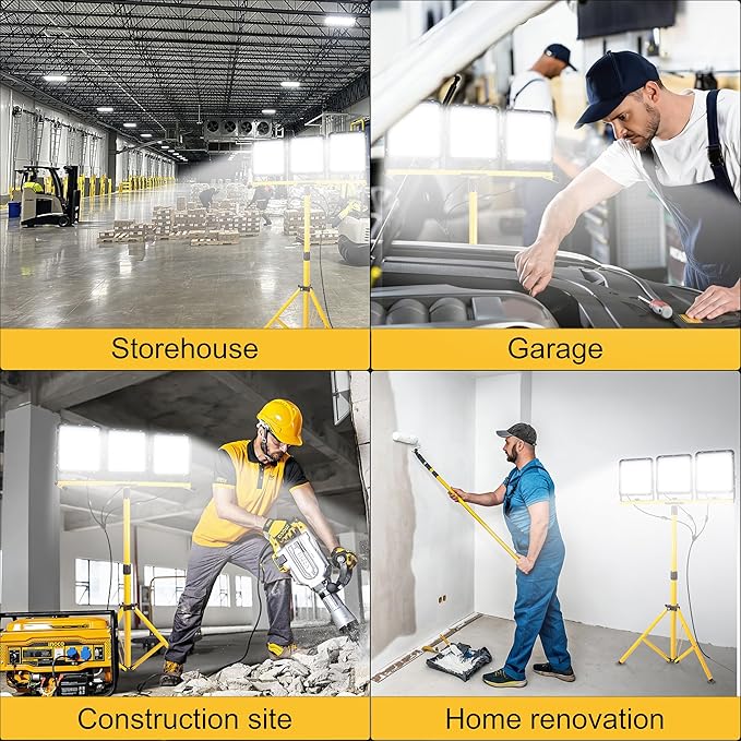 50000 Lumen LED Work Light with Stand - 3 Head Tripod Work Light - IP65 Waterproof Work Light with Tripod for Outdoor Indoor Job Site Workshop Garage Construction Site Lighting