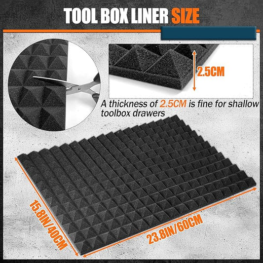 4PCS 23.8" X 15.8" Tool Box Liner, Trap Mat Universal Tool Drawer Liner, Non-slip Toolbox Drawer Liners, Professional Foam for Cabinet, Shelf, Workbench