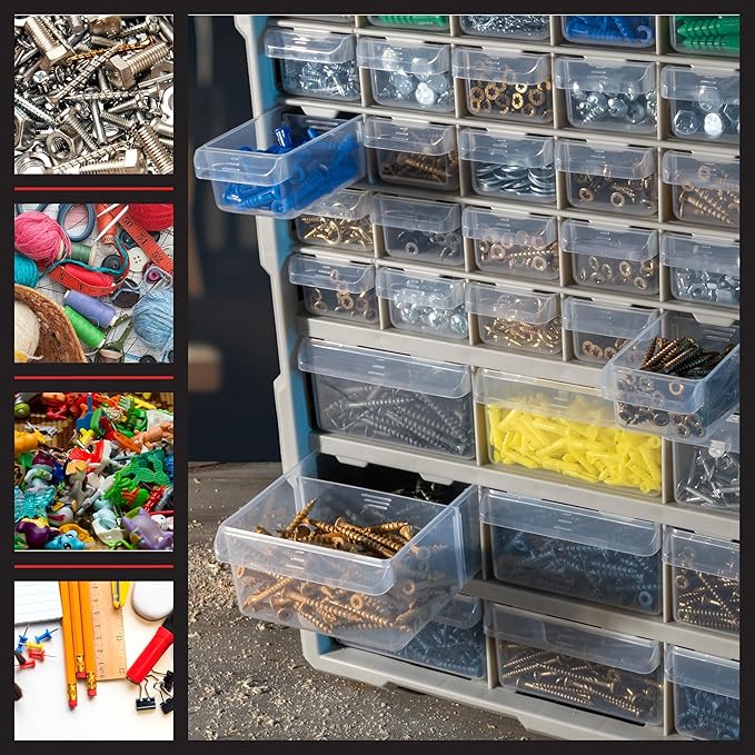 Stalwart 39-Drawer Plastic Small Parts Organizer - Desktop or Wall Storage Drawers for Organizing Hardware, Crafts, Garage, or Classroom (Black)