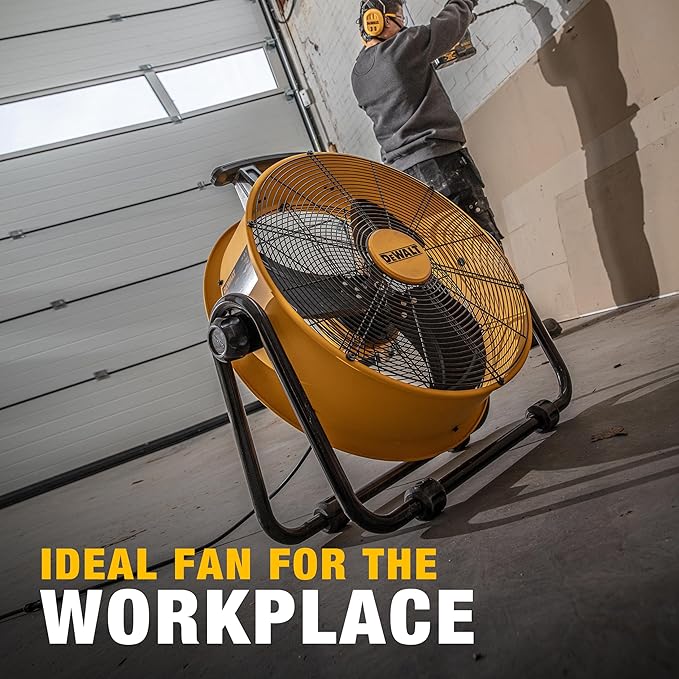 DEWALT DXF2042 Industrial Fan, 20 Inch High Velocity Fans with 3-Speed Adjustable Tilting Head, Drum Fan for Outdoor, House and Warehouse, Yellow