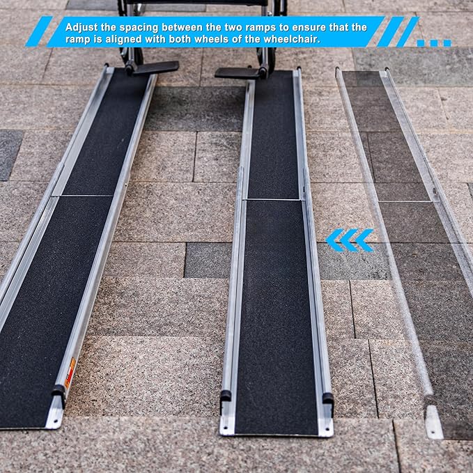 VNN Adjustable Wheelchair Ramp, 4-7 FT Portable Wheelchair Ramp for Home Step, Door Threshold Wheelchair Ramps for Home, Non-Slip Aluminum Scooter Ramp for Car, Doorways, Curbs, Stairs