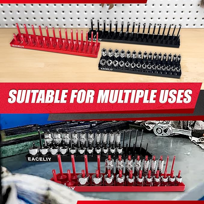 6PCS Socket Organizer Tray Set,1/2", 1/4" and 3/8" SAE & Metric Deep & Shallow Socket Holder Kit, Deep and Shallow Socket Holders for Toolboxes(sockets not included)