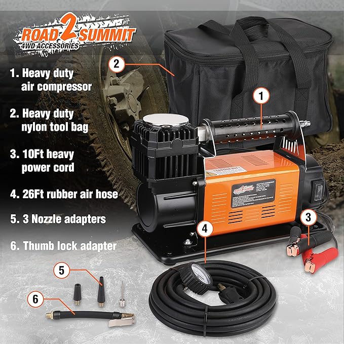 Heavy Duty Portable 12V Air Compressor Kit Inflate 6.35CFM (180L/ Min), Max 150PSI, Off-Road Air Compressor Kit for 4x4 Vehicle RV, Air Pump for ATVS Tire, for Car and SUV Tire