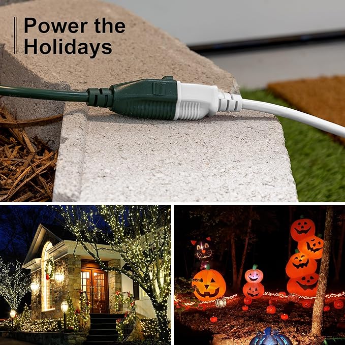 GE Outdoor Extension Cord Waterproof, Heavy Duty, 16AWG 3, 13 Amp 20 Ft, Long, UL Listed, White Outdoor Extension Cord, 81598