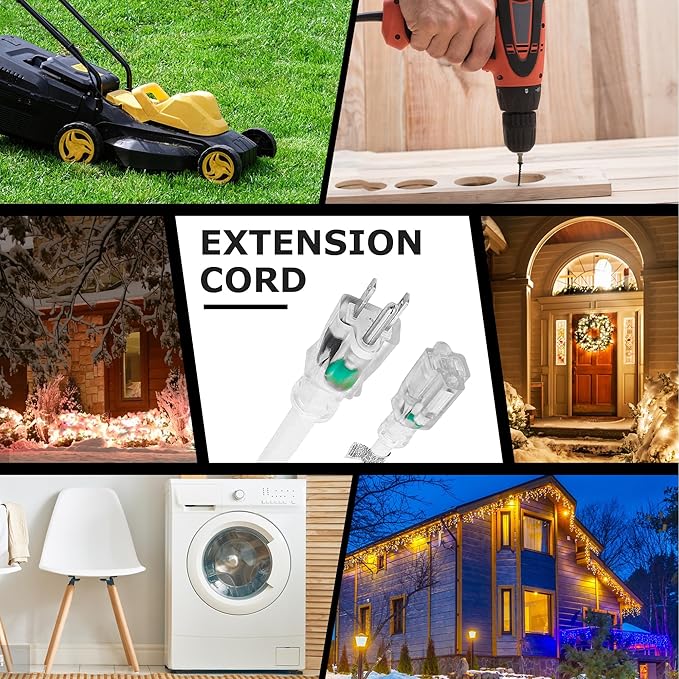 YOJOE Indoor Outdoor Extension Cord with Lighted End, 3 Prong 13A Weatherproof Power Cord, 16 Gauge Heavy Duty 30 ft White Extension Cord for Garage, Garden and Home, 16/3 SJTW UL Listed