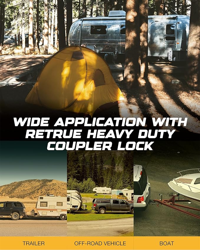 RETRUE Universal Coupler Lock Trailer Locks Ball Hitch Trailer Hitch Lock Adjustable Security Heavy-Duty Steel Fits 1-7/8 Inch, 2 Inch, 2-5/16 Inch Couplers Black & Silver