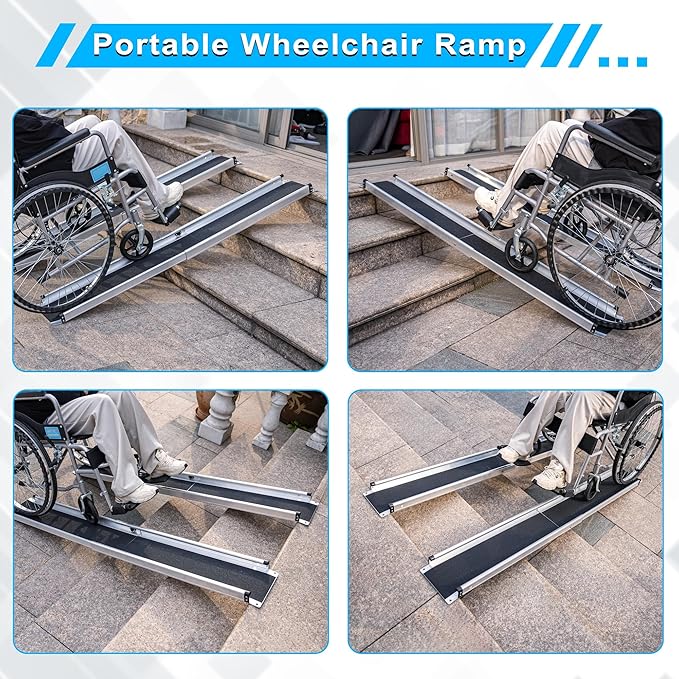 VNN Adjustable Wheelchair Ramp, 3-5 FT Portable Wheelchair Ramp for Home Step, Door Threshold Wheelchair Ramps for Home, Non-Slip Aluminum Scooter Ramp for Car, Doorways, Curbs, Stairs
