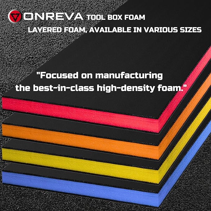 ONREVA Tool Box Foam 16x12x1 inch 4Pack, Foam Inserts for Cases, Polyethylene Storage Sheets for Toolbox Hard Case, Tool Shadow Insert, Kaizen Organizer Sheet, Black with Blue