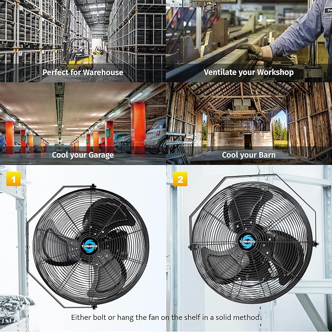 Tornado 2 Pack 18 Inch Outdoor Rated IPX4 Water-Resistant High Velocity Industrial Wall Mount Fan For Commercial, Industrial, Greenhouse Use 3 Speed 4150 CFM 1/6 HP 6.6 FT Cord UL Safety Listed