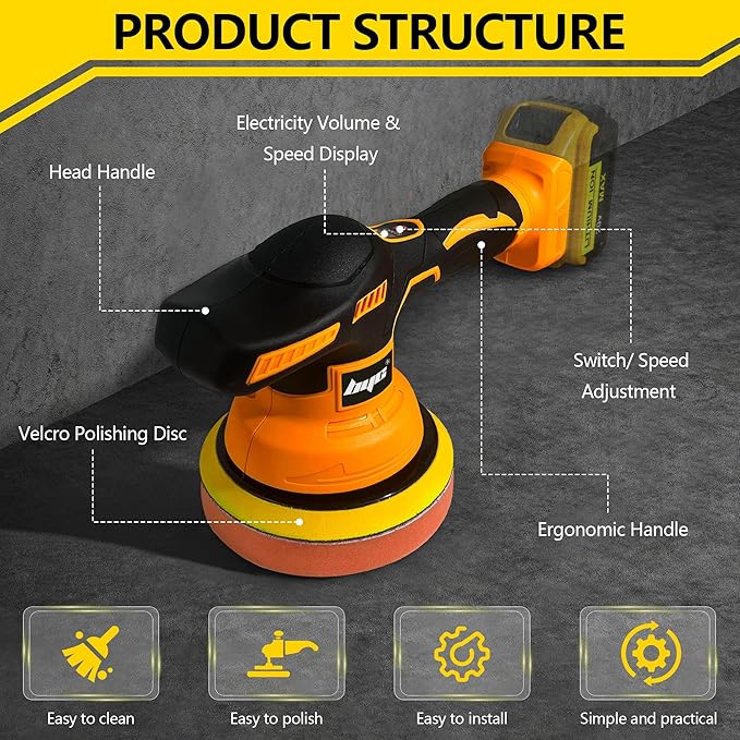 Cordless Car Buffer Polisher kit - 2Pcs 2000mAh 21V Battery, 6 Inch Portable Orbital Buffer Polisher Kit, 8 Variable Speed Car Polisher for Car Detailing/Polishing/Waxing
