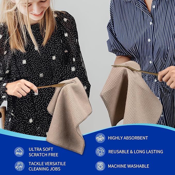 MR.SIGA Waffle Pattern Cleaning Cloths, Reusable Absorbent Microfiber Cleaning Towels, Ultra Soft Microfiber Kitchen Cleaning Rags, 6 Pack, Sandy Brown, 12.6 x 12.6 inch