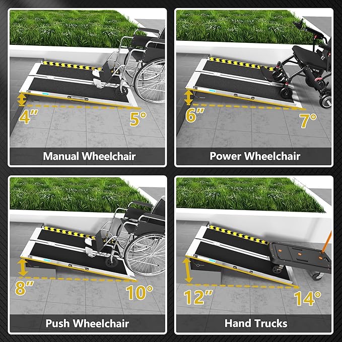4FT Portable Wheelchair Ramp, Non-Slip Aluminum Folding Handicap Ramp, Ramps for Wheelchairs for Home with Handle, Wheelchair Ramps for Home Steps/Stairs/Threshold/Doorways/Scooter, 600LBS Capacity