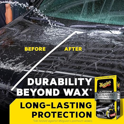 Meguiar's Ultimate Ceramic Coating Kit - Premium Kit for Cars Delivers Ultra-Durable Ceramic Protection with High Water Beading Action, Increased Gloss and Slickness, and Premium Microfiber Towels