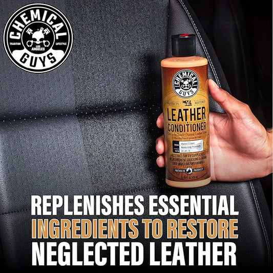 Chemical Guys SPI_109_04B Leather Cleaner and Conditioner Complete Leather Care Kit (2 - 4 fl oz Bottles) with ACC_S95 Long Bristle Horse Hair Leather Cleaning Brush, 1 Pack (3 Item Bundle)