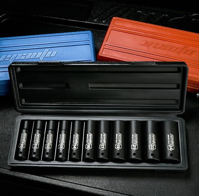 EPAuto 1/2-Inch Drive Click Torque Wrench 1/2-Inch Drive Metric Deep Impact Socket Set, Cr-V, 6 Points