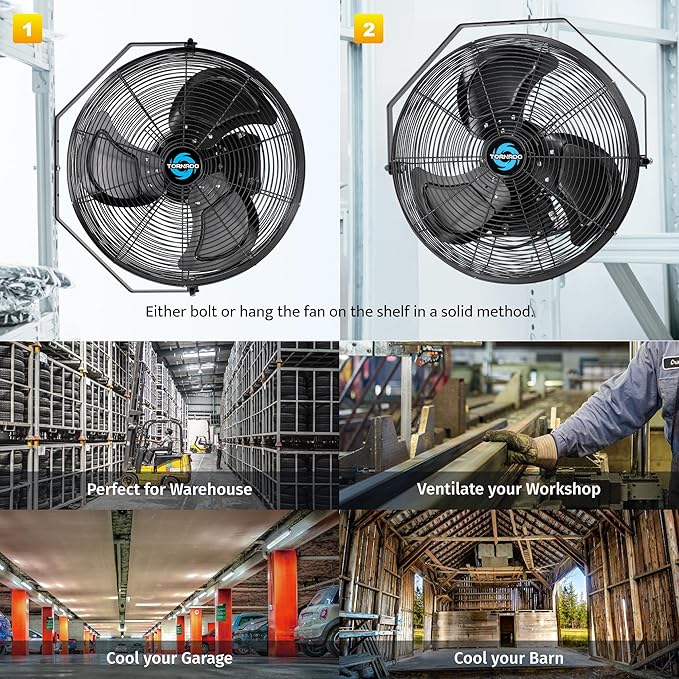 Tornado 18 Inch Outdoor Rated IPX4 Water-Resistant High Velocity Metal Industrial Wall Mounted Fan For Commercial, Industrial, Residential Use 3 Speed 4150 CFM 6.6 FT Cord UL Safety Listed