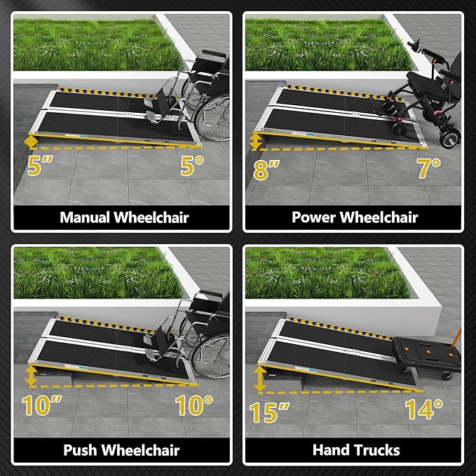 5FT Portable Wheelchair Ramp, Non-Slip Aluminum Folding Handicap Ramp, Ramps for Wheelchairs for Home with Handle, Wheelchair Ramps for Home Steps/Stairs/Threshold/Doorways/Scooter, 600LBS Capacity