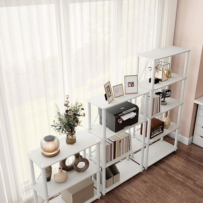 Homes: Inside + Out Apexa Modern 5-Tier Wide Shelving Units, Collectibles Display Shelves, Easy Assembly Standing Shelf, Home Storage Organizer for Living Room, Bedroom, Office, White