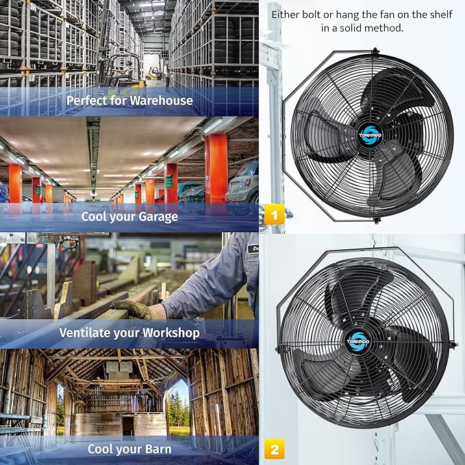 Tornado 24 Inch Outdoor Rated IPX4 Water-Resistant High Velocity Metal Industrial Workstation Wall Mount Fan For Commercial, Industrial, Residential, Greenhouse Use TEAO Motor 3 Speed UL Safety Listed