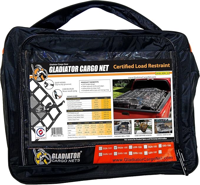 Gladiator Cargo Nets - Heavy Duty Cargo Net - Utility Beds and Trailers - (GUT-100) 4' x 10'