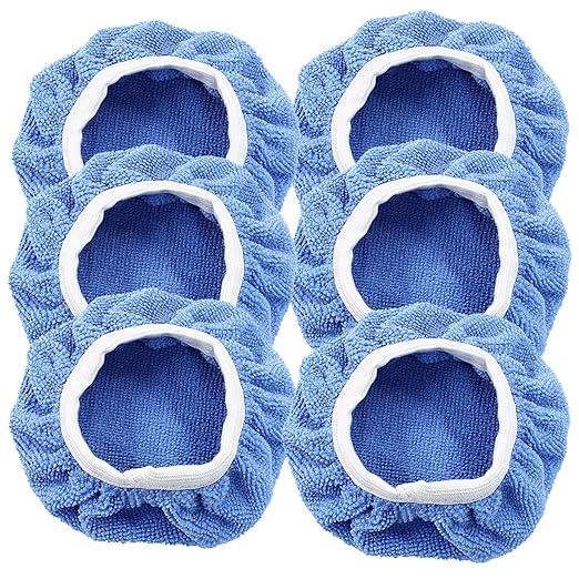 6 PCS Car Polishing Bonnet Buffing Pads - Soft Microfiber Buffing Pads Cover for 5" - 6" Car Polisher - Sky Blue