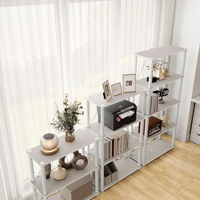 Homes: Inside + Out Apexa Modern 4-Tier Wide Shelving Units, Collectibles Display Shelves, Easy Assembly Standing Shelf, Home Storage Organizer for Living Room, Bedroom, Office, Taupe Grey