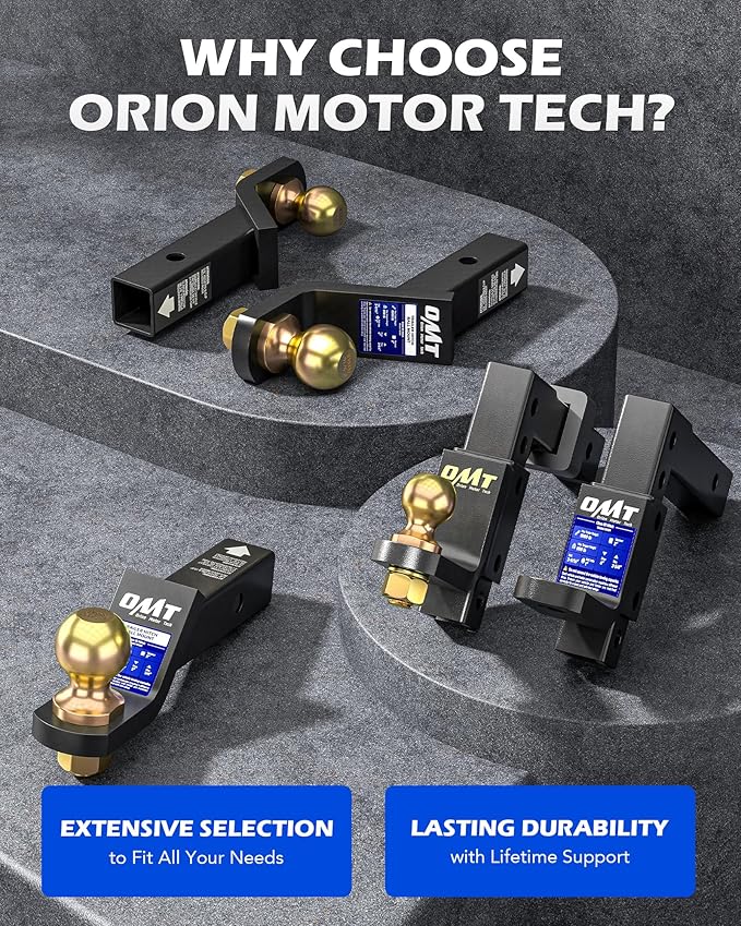 Orion Motor Tech Adjustable Trailer Hitch Ball Mount, 8-Position Tow Hitch for 2" Receiver with 1" Ball Hole 9-1/2" Drop 8-1/4" Rise 5000 lb Capacity, Heavy-Duty Ball Hitch for Truck Boat RV Cargo