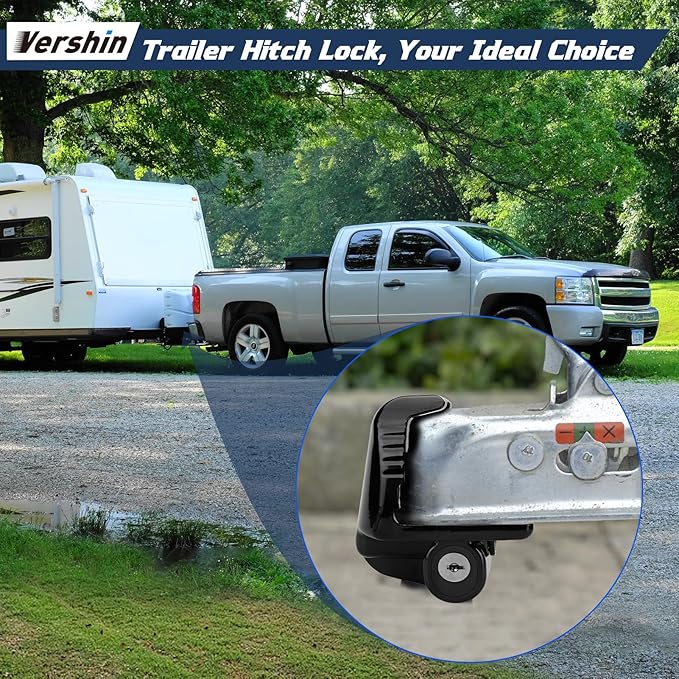 Trailer Hitch Locks with 2 Keys,Universal Size Fit 1-7/8", 2", and 2-5/16" Couplers,Heavy Duty Steel Trailer Tongue Lock for Boat,Trailers and RV,Anti-Theft Hitches,Campers, Vehicles - Black
