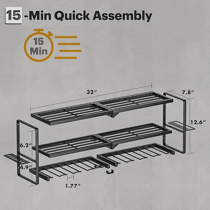 Spampur Power Tool Organizer Wall Mount, 15 Min Assembly & Maximum 100lb load by Heavy Duty Metal, 8 Drill Holder, 3 Layers Garage organization and Storage Rack, Tool Shelf With Battery Holder