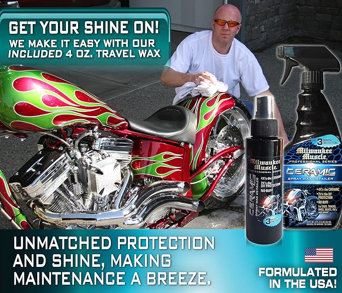 Ceramic Bike Wax - 22 & 4 Fl Oz - 4X Ceramic Coating - Detail Spray Wax - Hydrophobic Spray for Shine & Protection
