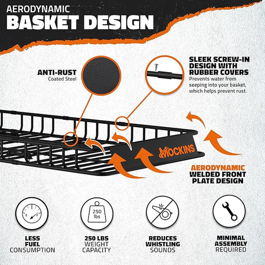 Mockins 84"x39"x6" XL Extendable Roof Rack Cargo Carrier for Top of Vehicle Storage | 250 Lbs Capacity Weatherproof Steel Roof Basket | Heavy Duty Car Rooftop Cargo Carrier Set w/Ratchet Straps & Net