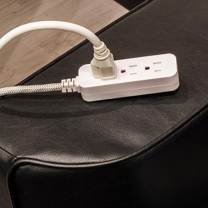 GE 3-Outlet Power Strip 15 Ft Braided Extension Cord with Multiple Outlets Grounded Flat Plug ETL Listed White 40530