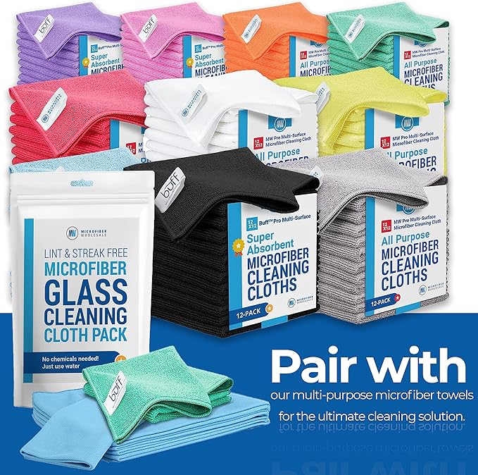 Claro 2 Step Glass Cleaning Cloth 8-Pack – Green Wet & Blue Dry Microfiber Towels Cleaning for Windows, Mirrors & Glass - Streak and Lint Free Cloth for Home, TV, Shower - Machine Washable