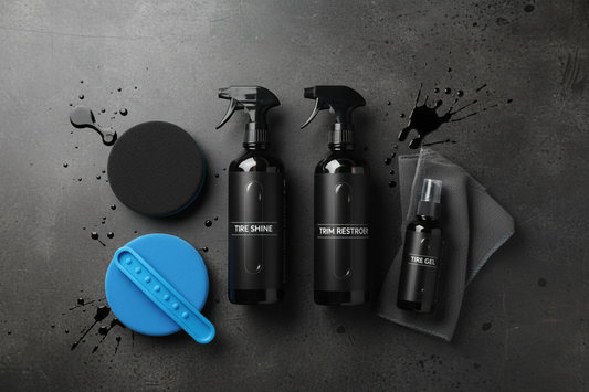 Tire shine and trim restorer products — spray bottles and applicator pads