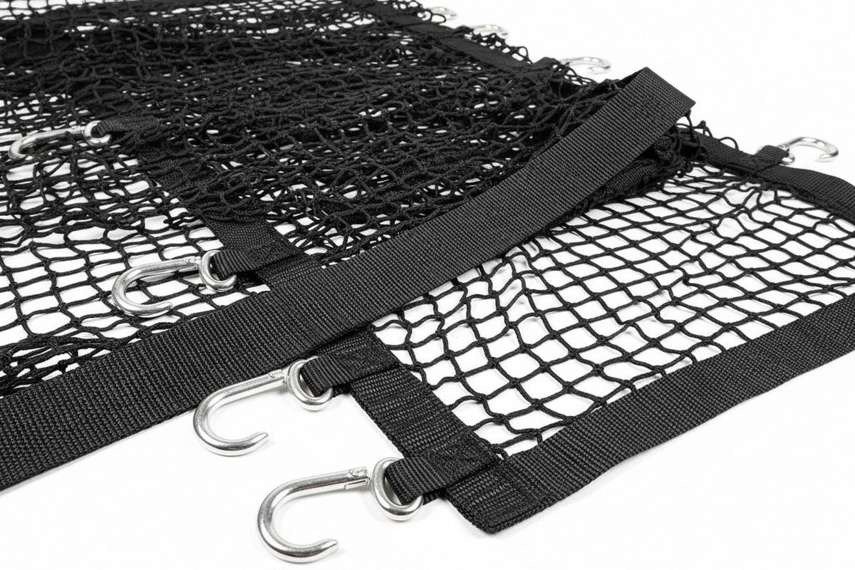 Cargo net securing items in a car trunk