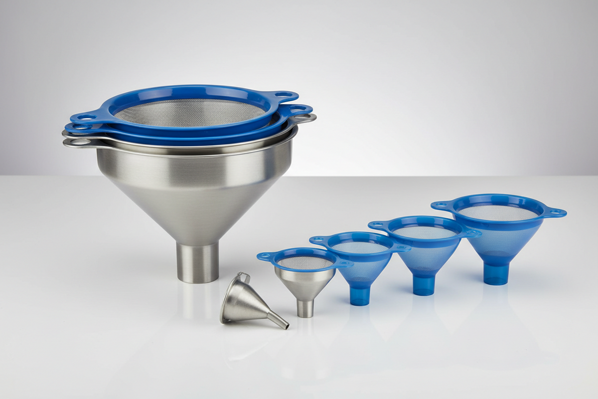 Funnel set used for pouring engine oil into a car