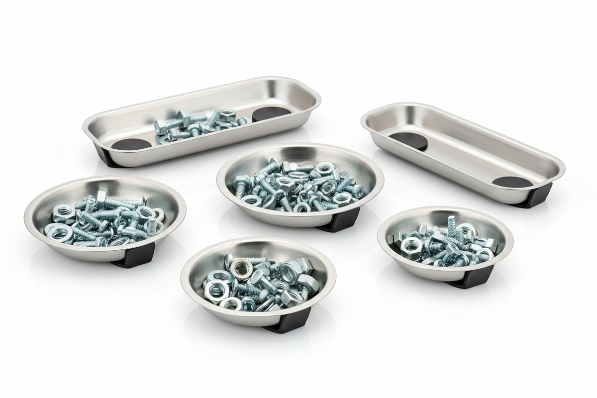 Magnetic tray holding bolts and screws during repair work