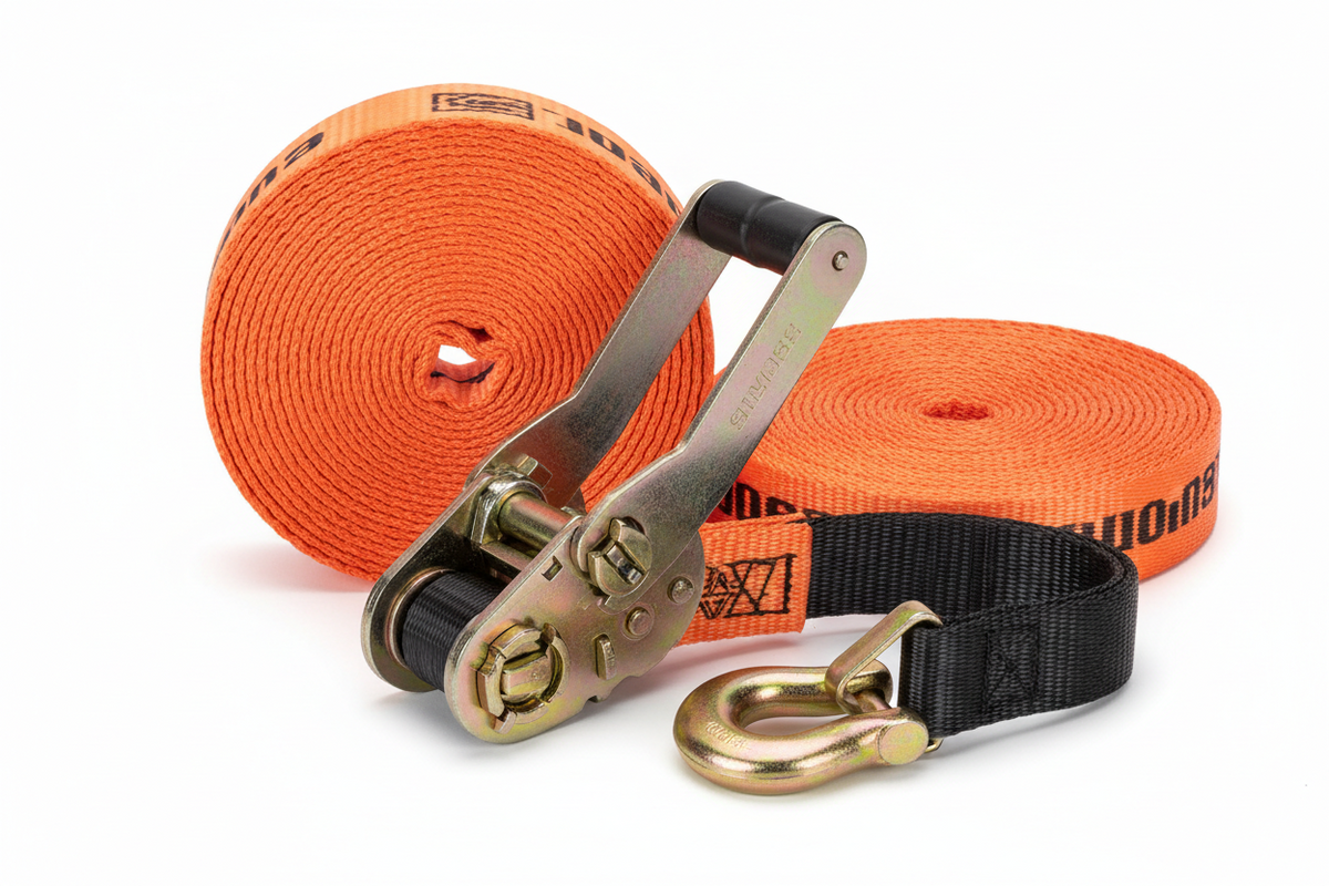 Ratchet strap securing cargo on a truck bed