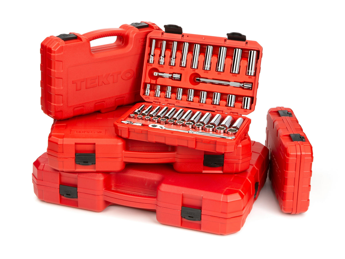 Socket set with various sizes arranged in a tool case